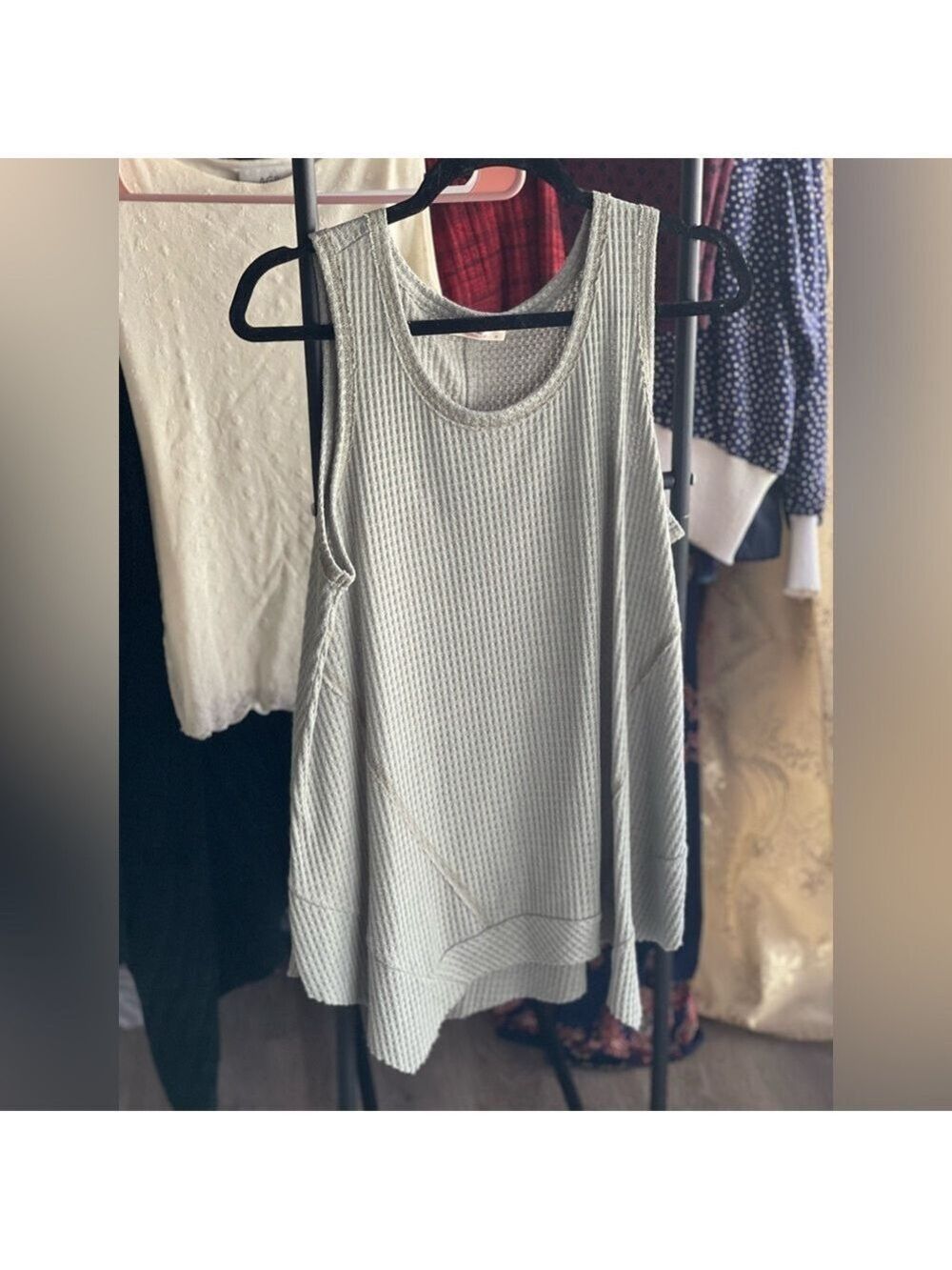 Hummingbird Light Gray Ribbed Tank Top